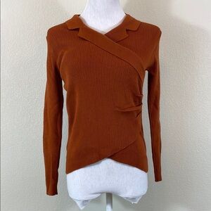 Brown V-Neck Sweater with Wrap Style